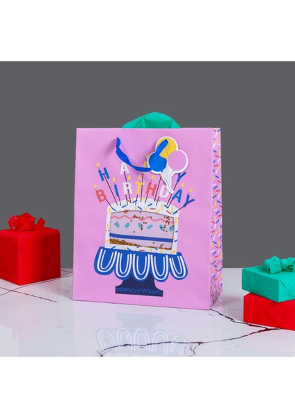 Home Özel Tasarım Pembe Pasta Model Hediyelik Karton Çanta