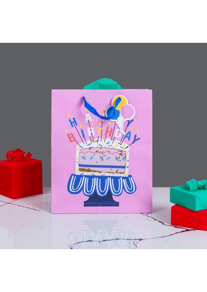 Home Özel Tasarım Pembe Pasta Model Hediyelik Karton Çanta