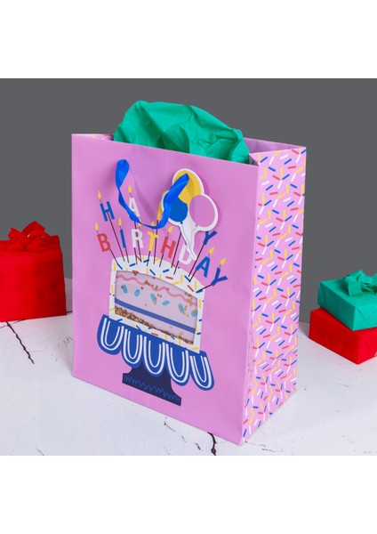 Home Özel Tasarım Pembe Pasta Model Hediyelik Karton Çanta