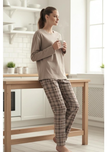 Haki Yeşil Mood Yazılı Spor Uzun Kollu Lastikli Pijama Takımı modelleri