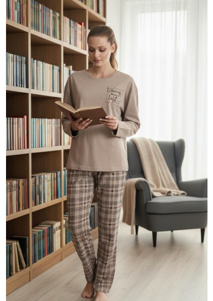 Haki Yeşil Mood Yazılı Spor Uzun Kollu Lastikli Pijama Takımı indirimleri