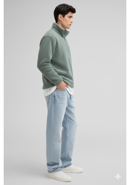 Yarım Fermuarlı Peluş Sweatshirt