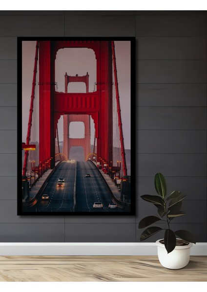 Çerçeve Görünümlü Golden Gate Köprüsü Ahşap Mdf Dekoratif Ev Duvar Tablo Dikdörtgen Ev Duvar Tablo