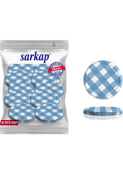 Hijyenik Paketli 10 Adet Kavanoz Kapağı – Mat Mavi Ekose – 82 mm