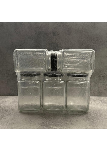 5'li 1000 ml Kapaklı Köşeli Cam Kavanoz - Siyah Kapaklı