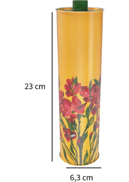 Home Dekoratif 750 ml Kapaklı Silindir Boş Metal Zeytinyağı Tenekesi Sarı Çiçek
