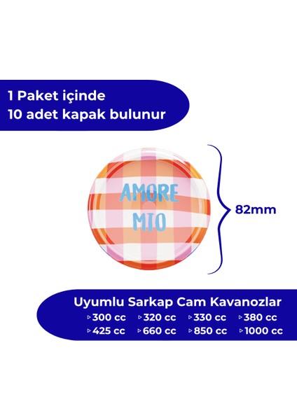 Hijyenik Paketli 10 Adet Kavanoz Kapağı Dolce Vita Desenler 82 mm - Amore Mio Pembe
