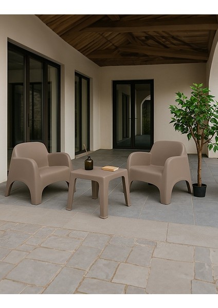 Şile Pratik Bahçe, Balkon Oturma Grubu ( 1+1+S ) Bahçe Mobilyası / Cappucino