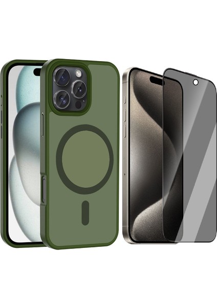 Apple iPhone 16 Pro Max Kılıf M-safe Şarj Özellikli Mat Arka Yüzey Vendas Sio Kapak + Hayalet Cam Ekran Koruyucu