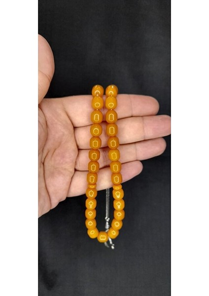 Sıkma Çubuk Kehribar Tesbih Kapsül Kesim Sarı Renk T-387