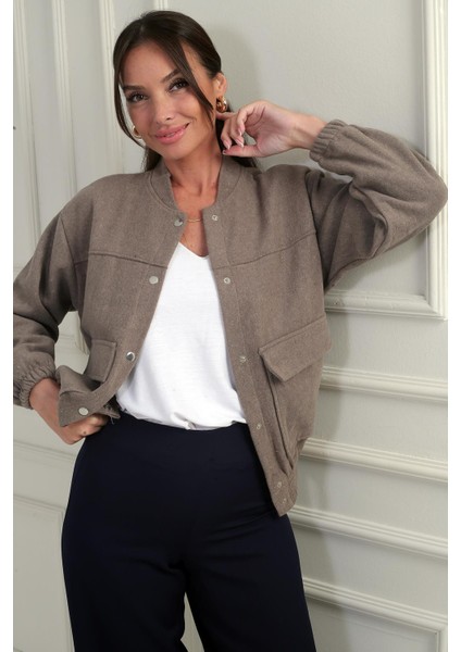 Beli Lastikli Torba Cepli Kaşe Bomber Mont