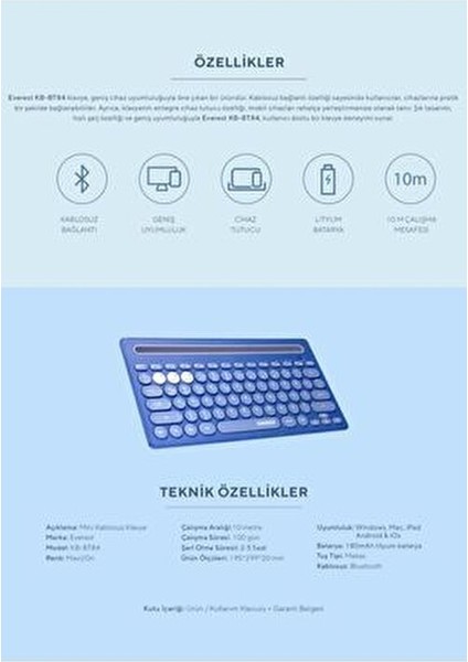 Kablosuz Bluetooth Klavye Ultra İnce Türkçe Q Tuş Formu Ev Ofis Kullanımı İçin