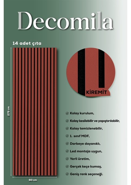 Mdf Ahşap Akustik Duvar Paneli 60X275 cm - Kiremit