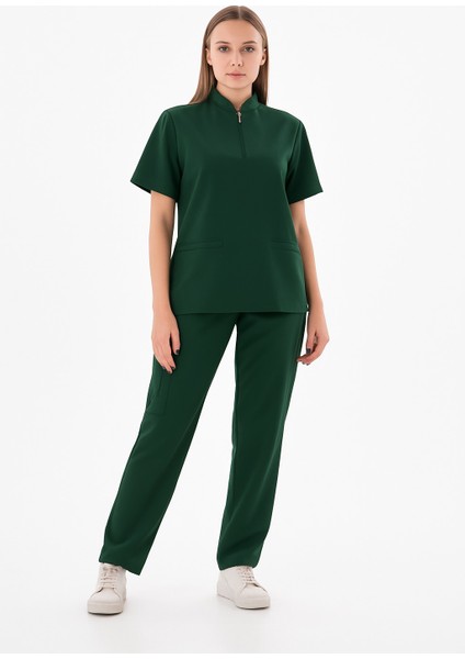 Ünisex Likralı Haki Yeşil Takma Kol Fermuar Detaylı Cerrahi Takım Scrubs Üniforma Cerrahi Forma fiyatları