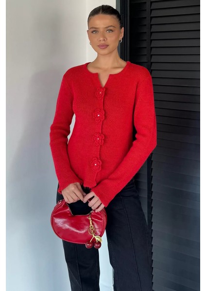 Çiçek Düğme Detaylı Triko Hırka (S,m,l Uyumludur) P-00018206