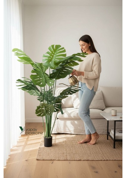 14 Dallı Iri Yapraklı Islak Dokulu Lüks Yapay Monstera Deve Tabanı Ağacı indirimleri