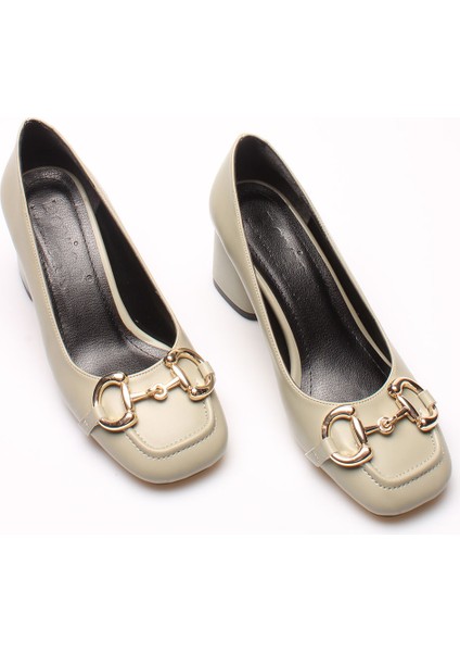 Idil Su Yeşili Cilt Tokalı Kadın Topuklu