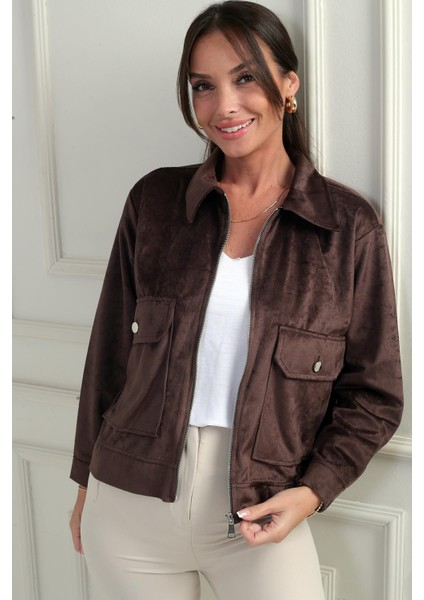 Kadın Torba Cepli Önü Fermuarlı Süet Mont fiyatları