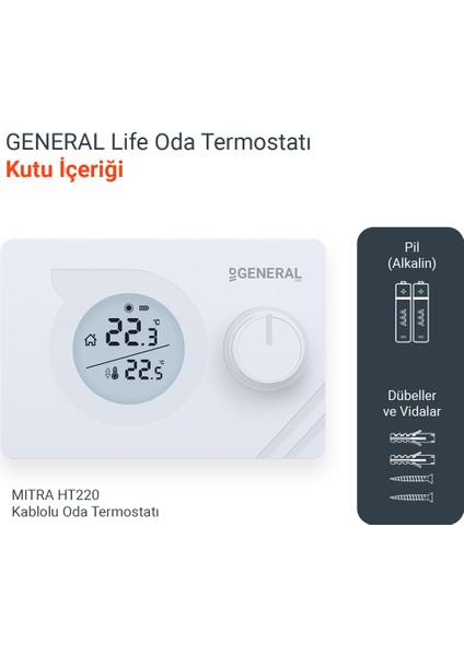 Life Mitra HT220 Kablolu Dijital Oda Termostatı modelleri
