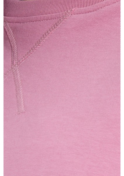 Kadın Oversize Geniş Kesim %100 Pamuk Basic Lila Bisiklet Yaka Sweatshirt