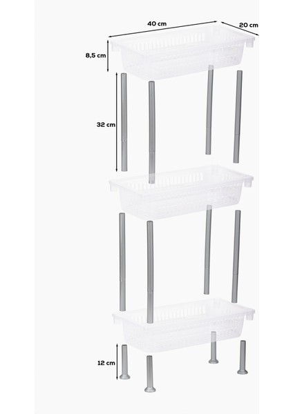 Şeffaf Slim Organizer 3'lü Raf modelleri