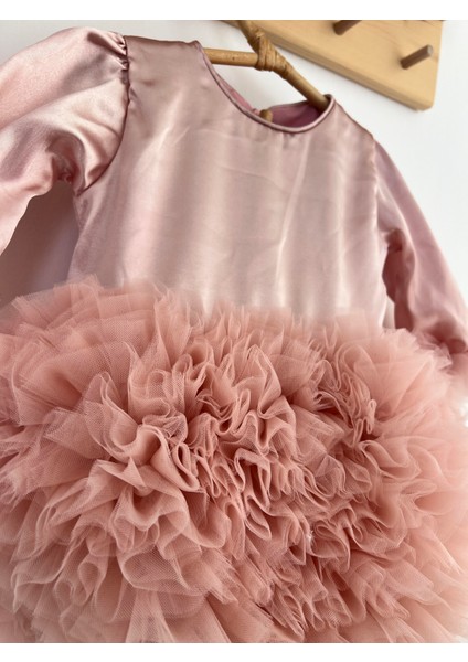 Kız Bebek Çocuk Elbise Uzun Kollu Tüllü Tütü Özel Gün Parti Doğum Günü Prenses Saten Abiye Elbise fiyatları