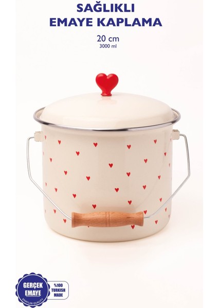 Cupid Kalp Desenli Emaye Yoğurt/bakliyat Bakracı (20CM-3 Litre-Tüm Ocaklarla Uyumlu) fiyatları