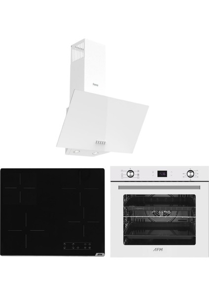 ve Afm Tech Marka/ Beyaz Vitroseramik Elektrikli Ankastre Set ( D087 + V6-04 + FM7701 )