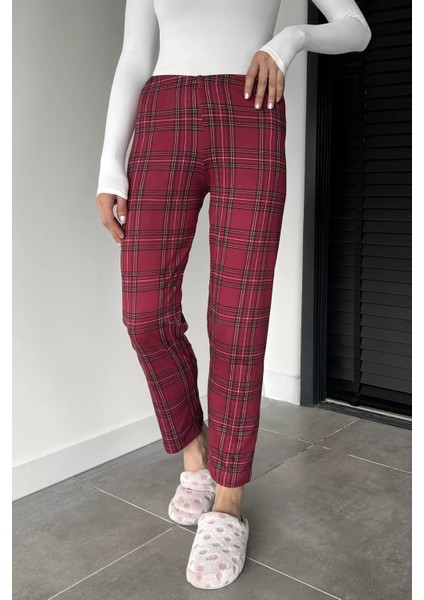 Kadın Ekose Desenli Bel Lastikli Pijama Altı P-00018769