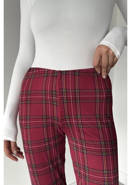 Kadın Ekose Desenli Bel Lastikli Pijama Altı P-00018769 modelleri