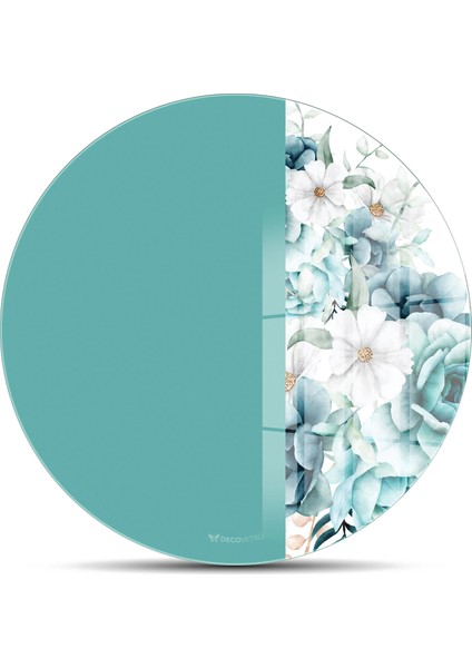 Cam Kesme Tahtası ve Sunumluk Yuvarlak Vintage Turkuaz Gül 30X30 cm fiyatları