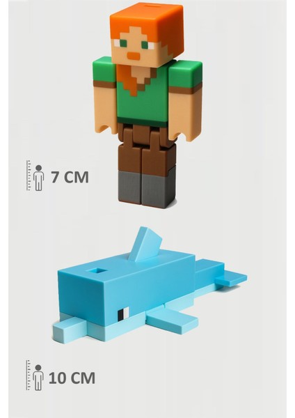 Minecraft Alex ve Yunus Dolphin Set Hareketli Eklemli Figür