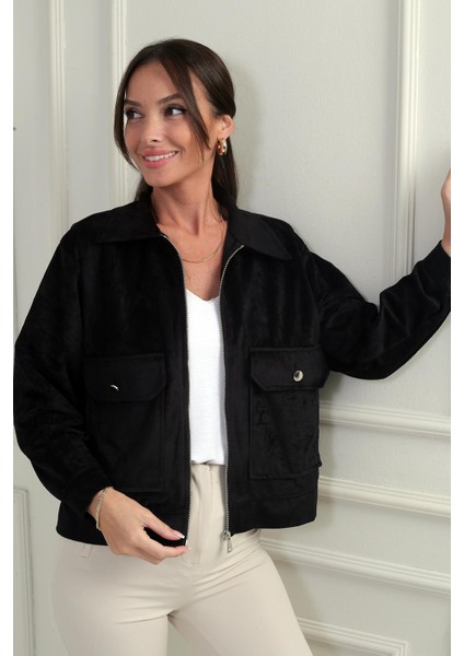 Kadın Torba Cepli Önü Fermuarlı Süet Mont fiyatları