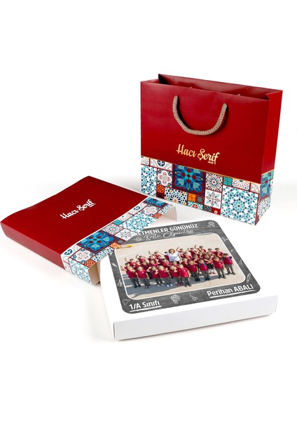 Isimli Fotoğraflı Öğretmenler Günü Hediyesi Çikolatin 450G Motif Desenli Kutu Çanta fiyatları