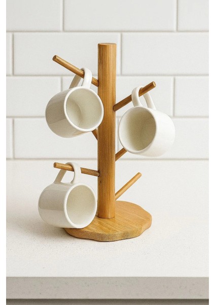 Bambu 6’lı Bardak Askılığı – Doğal ve Şık Bambu Bardak Standı (15x35 cm) fiyatları