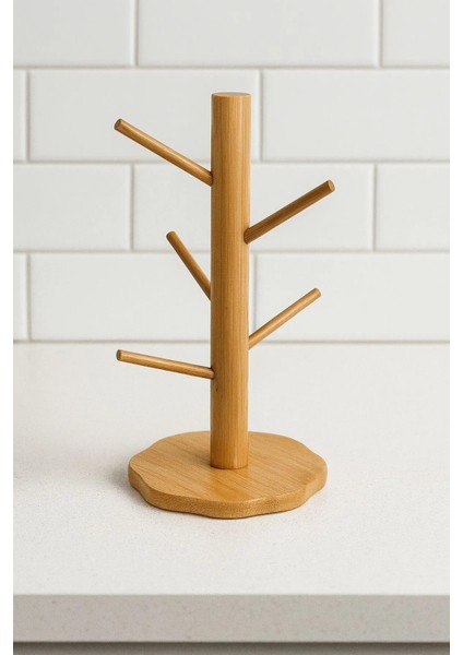 Bambu 6’lı Bardak Askılığı – Doğal ve Şık Bambu Bardak Standı (15x35 cm)