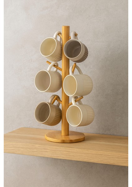 Bambu 6’lı Bardak Askılığı – Doğal ve Şık Bambu Bardak Standı (15x35 cm)