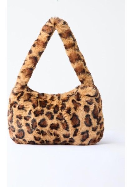 Kahverengi Leopar Desenli Peluş Omuz Çantası