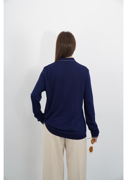 Polo Yaka Düğmeli Triko-Lacivert