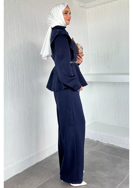 Kemer Aksesuarlı Ceket Bel Lastikli Pileli Pantolon Tesettür Ikili Takım P-00018873 fiyatları