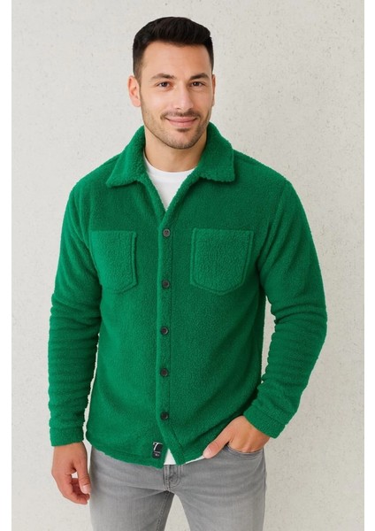 Mdb Erkek Pelüş Polar Hırka Gömlek – Yakalı, Ilik Düğmeli, Göğüs Cepli, Yumuşak Dokulu Kışlık Regular Fit Rahat Günlük Odel Çimen Yeşili