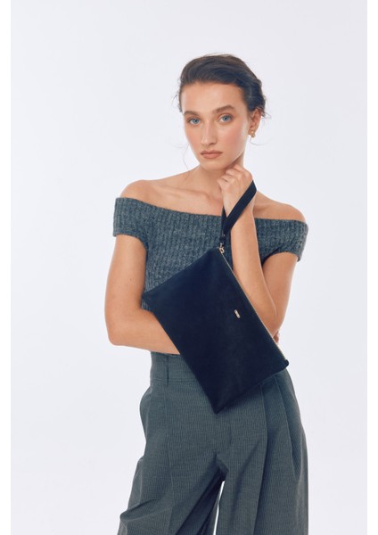 Suvea Siyah Süet Hakiki Deri Clutch fiyatları