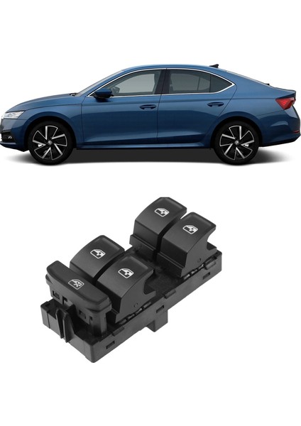 Skoda Octavia 4 2020-2023 Uyumlu Ön Sol Kapı Dörtlü Cam Açma Düğmesi 5G0959857