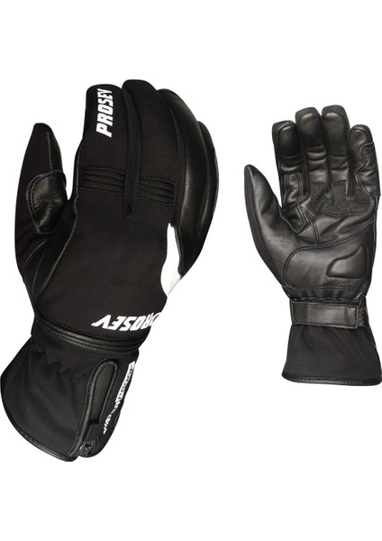 Motosiklet Kışlık Eldiveni Deri ve Softjell Kumaş Telefon Dokunmatikli Motor Eldiveni Black