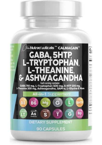 Gaba 5 Htp L Tryptophan L Theanine Sam-E L-Glycine - Mood Support 90 Capsul.