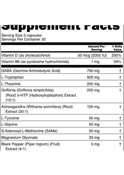 Gaba 5 Htp L Tryptophan L Theanine Sam-E L-Glycine - Mood Support 90 Capsul. modelleri