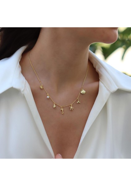 Deniz Figürlü Gold Gümüş Kolye