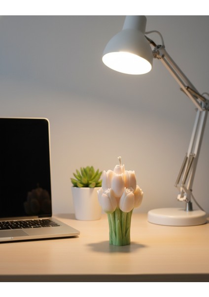 Beyaz Lale Buketi Dekoratif Mum El yapımı