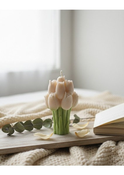 Beyaz Lale Buketi Dekoratif Mum El yapımı modelleri