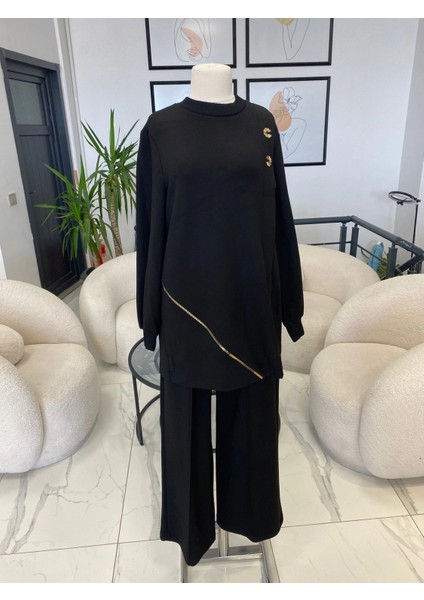 Nuss Fermuar Detaylı Siyah Takım